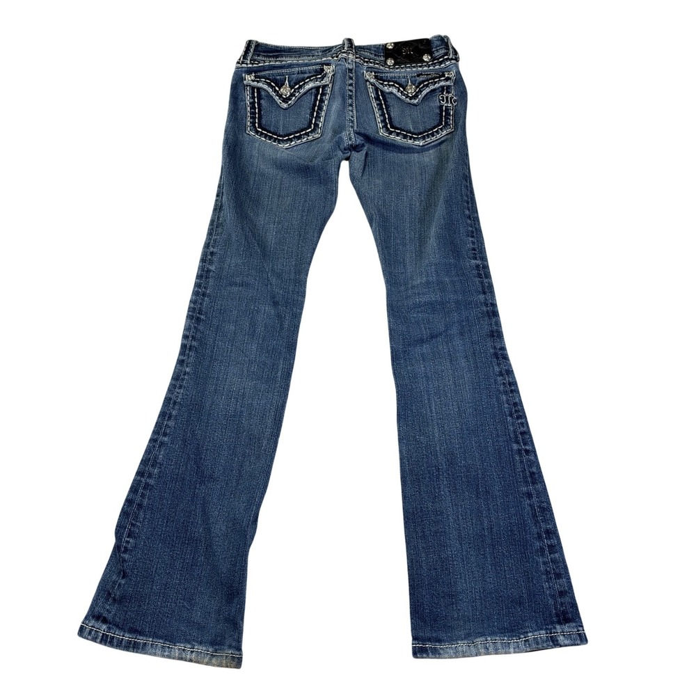 Miss Me Womens 26 Blue Dark Wash Low Rise Bootcut Rhinestone Jeans JPS014R BOOT